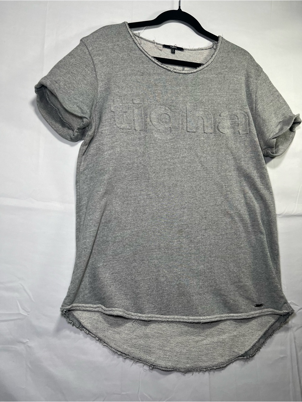 Tigha Men’s Gray Raw Edge Longline Sweatshirt T-Shirt Medium - Picture 3 of 9